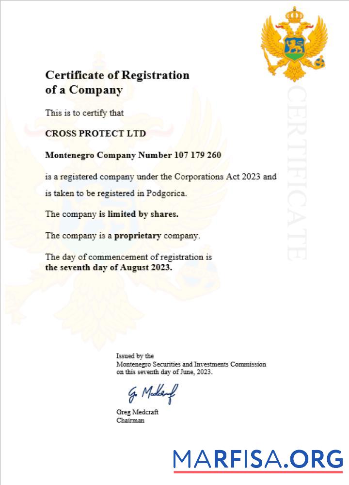 Blank Montenegro company registration certificate Word and PDF template